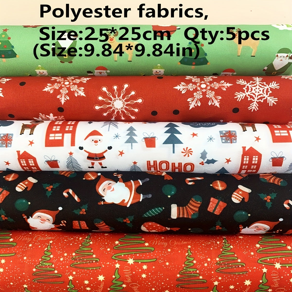 5pcs Christmas Theme Fabric Fat Quarter For DIY Crafting Sewing Supplies