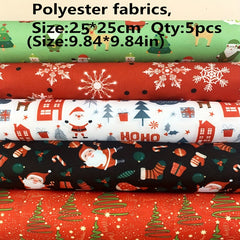 5pcs Christmas Theme Fabric Fat Quarter For DIY Crafting Sewing Supplies