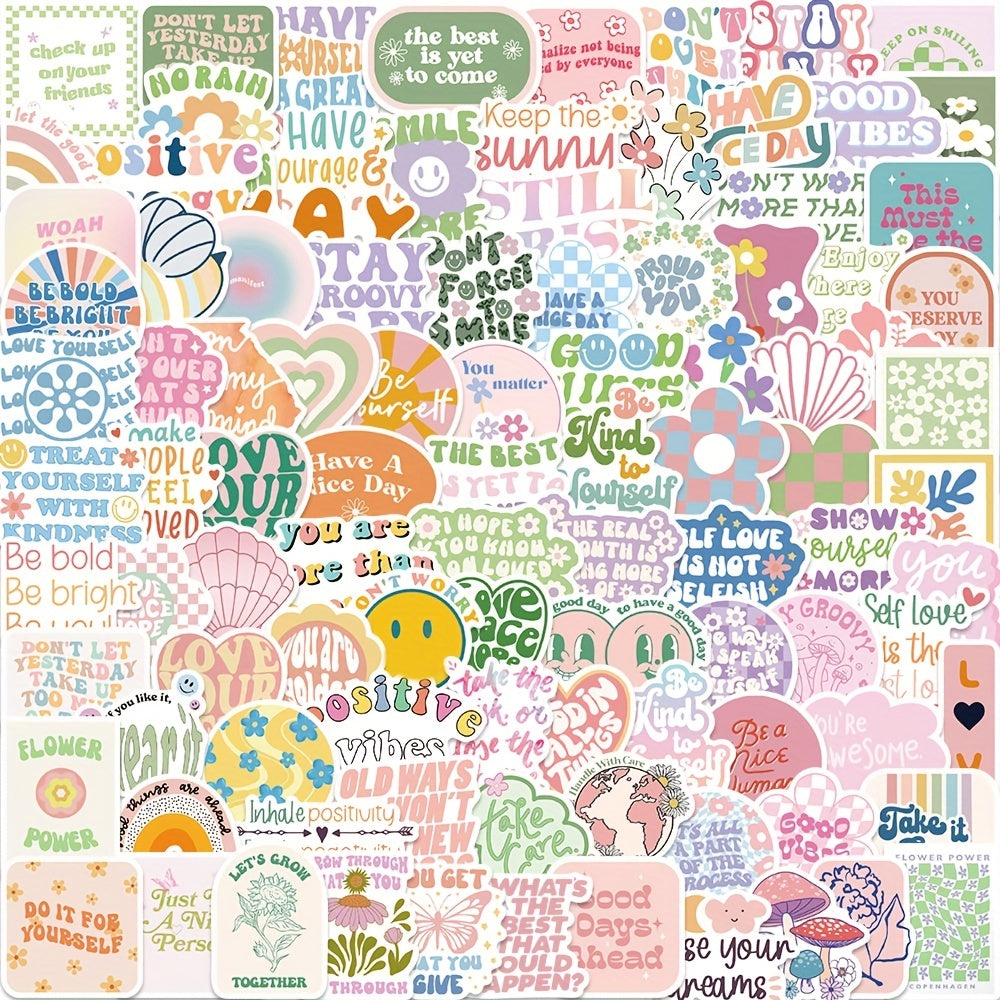 100 Colorful Inspirational Stickers for Water Bottles, Laptops, Phones & More