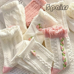 5 Pairs Floral Print Socks for Women