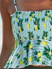  Lemon & Striped Print Tankini Set