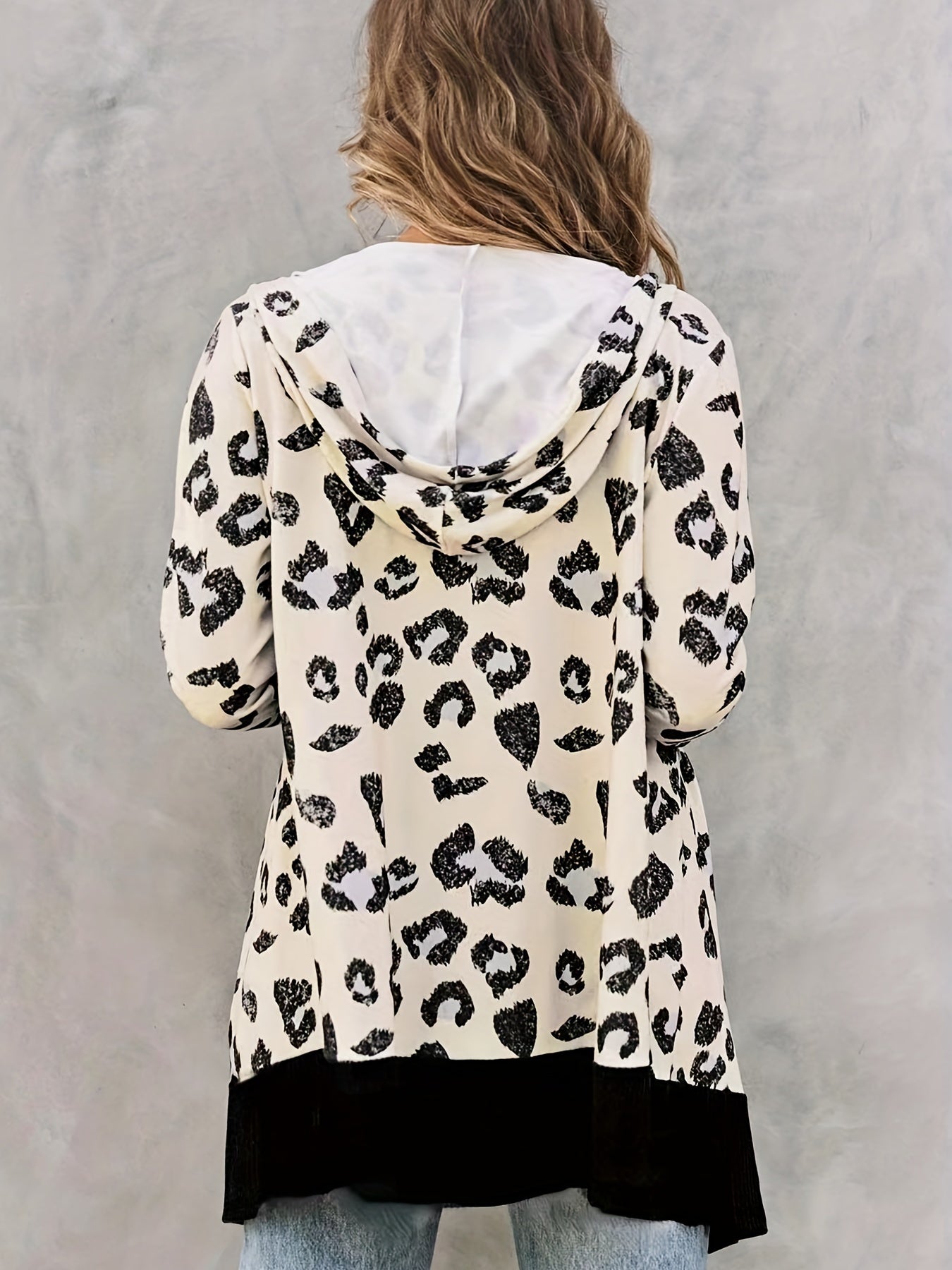 Casual Cardigan Women's Plus Colorblock Leopard Print
