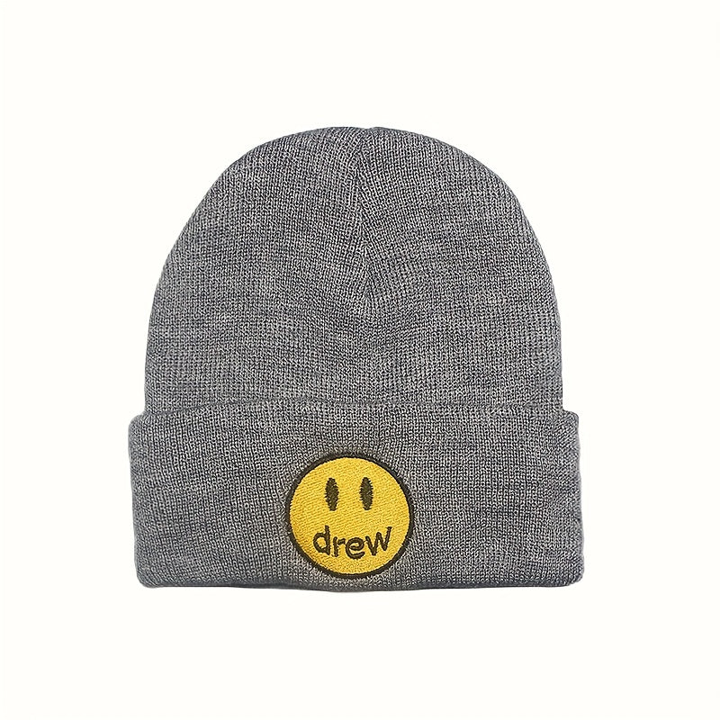 Smiling Face Embroidery Wool Knitted Cold Hat
