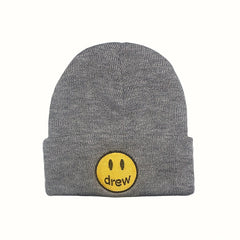 Smiling Face Embroidery Wool Knitted Cold Hat