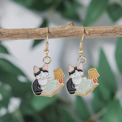 Kitten Night Reading Earrings Ear Jewelry Decoration