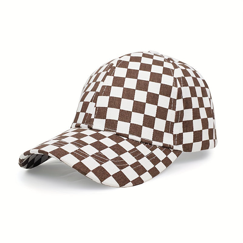 Men's Checkerboard Baseball Cap Soft Top Summer Sun Hat