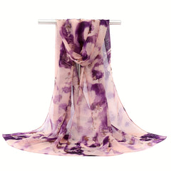 Vintage Lotus Chiffon Scarf Tie Dye Shawl Silk Head Wrap