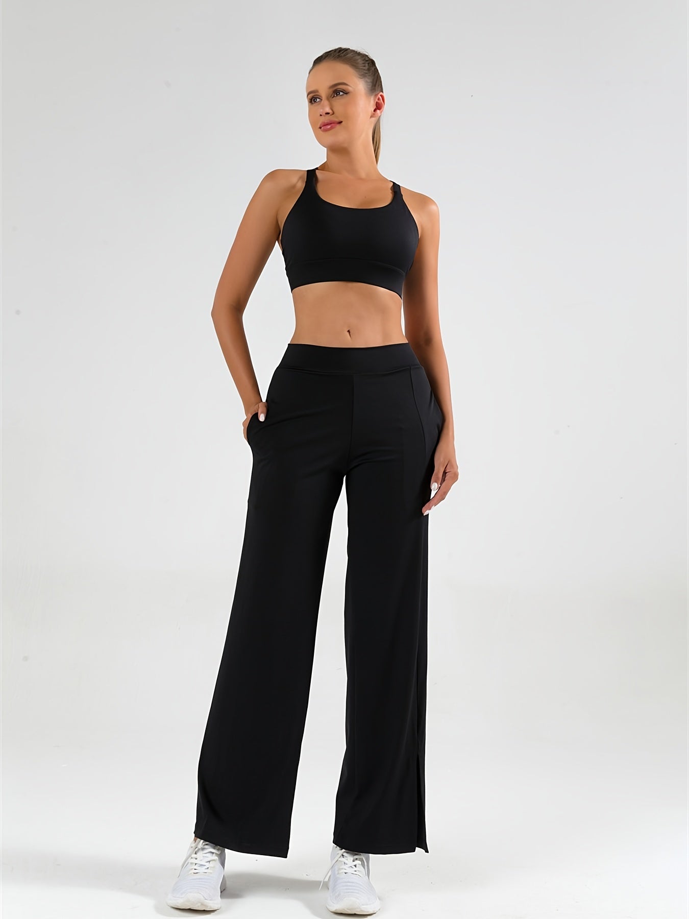 High Waist Wide Leg Sports Pants Stretchy Yoga Fitness Dance Pants