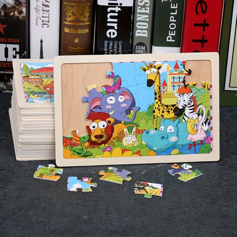Wooden Animal Puzzle Set for Kids, 24 Pieces