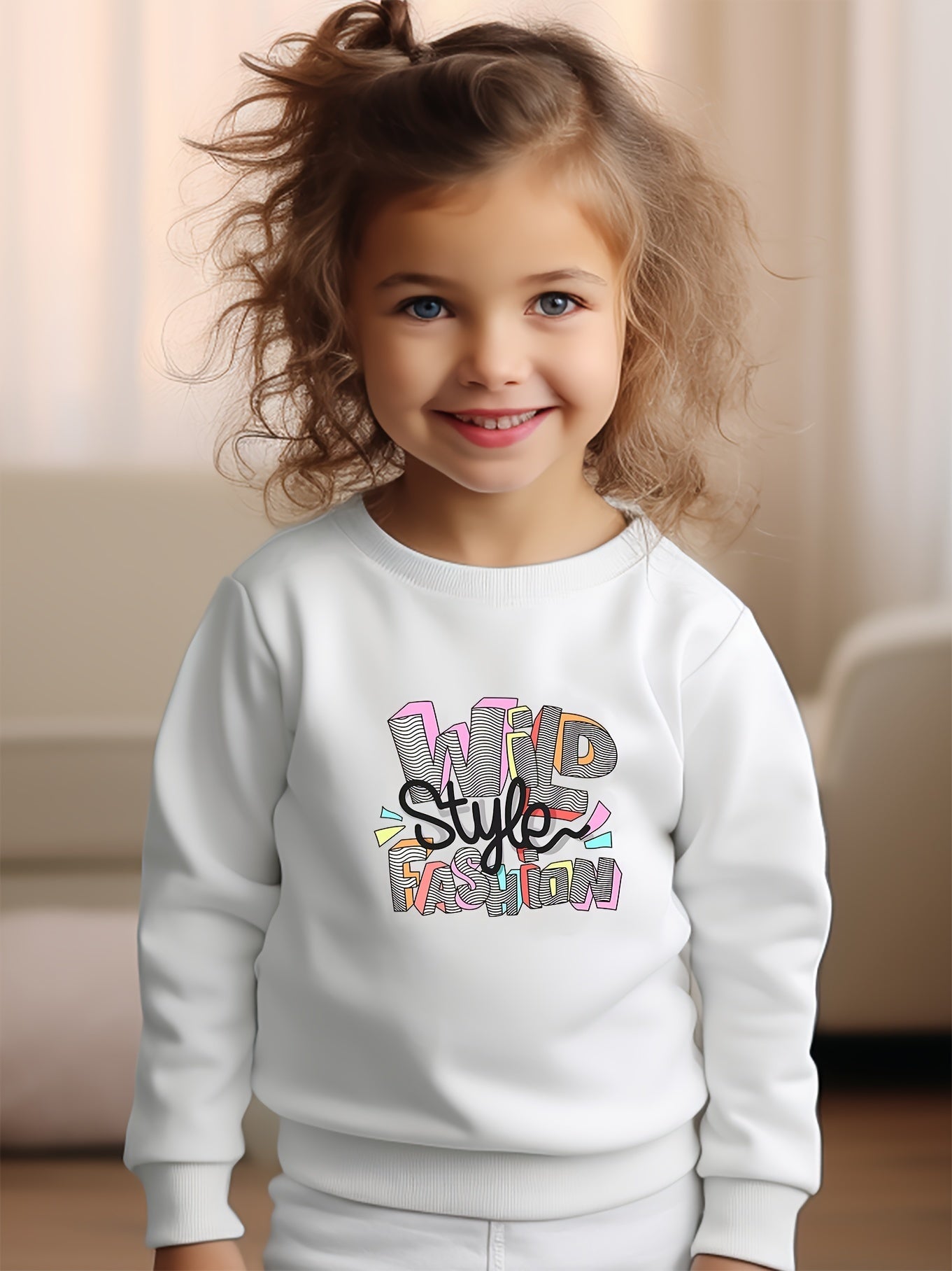 Girls Letters Pattern Crew Neck Long Sleeve Sweatshirt For Spring Fall