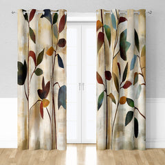 2pcs Hand Painted Leaves Pattern Curtains
