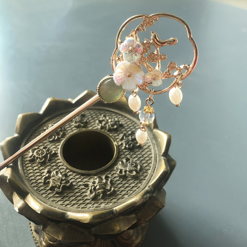 Hanfu Hairpin Faux Pearl Flower Metal Chignon Vintage Chinese Style Cheongsam
