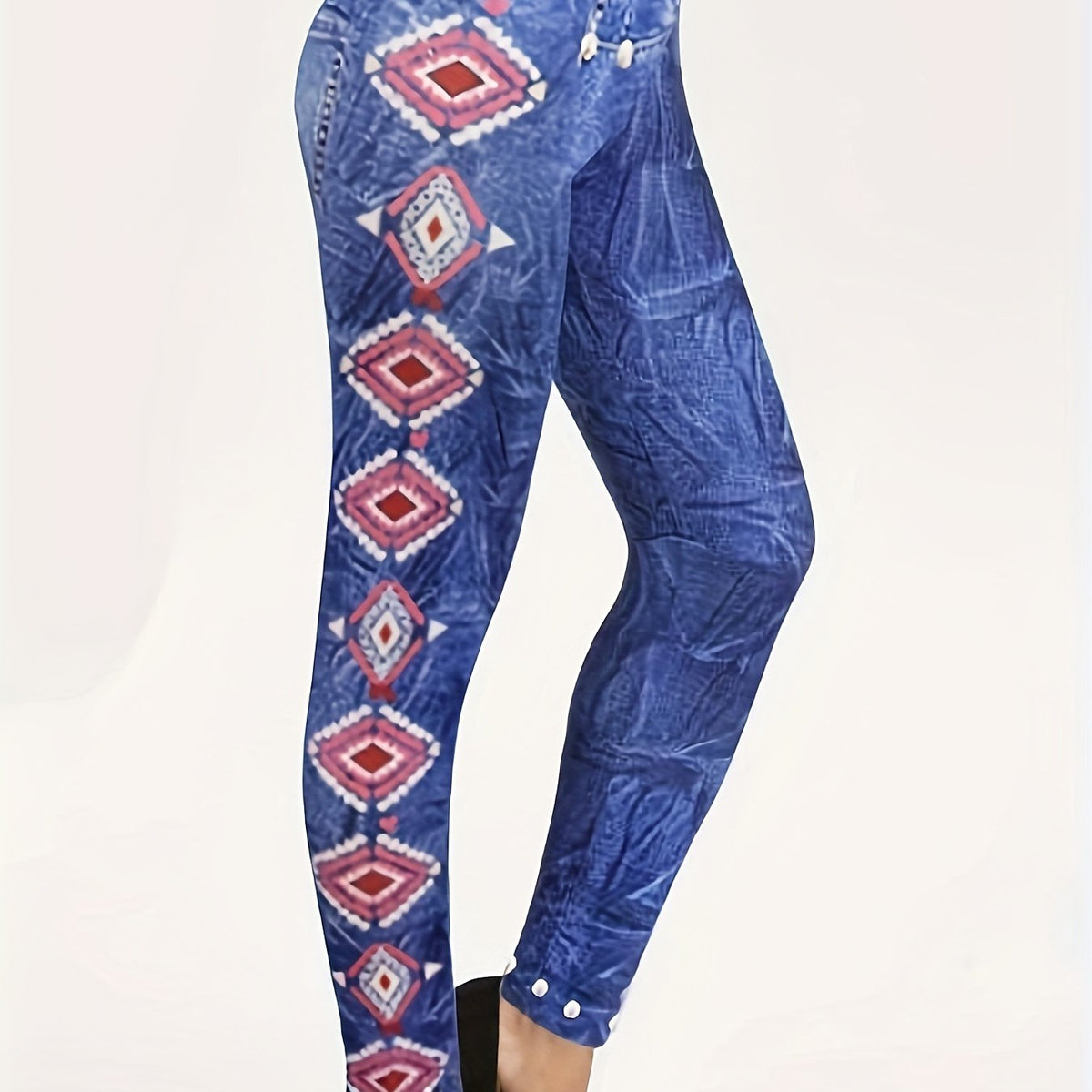  Denim & Print High Rise Slim Fit Leggings