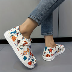 Women's Christmas Pattern Sneakers Lace-up Non-slip Outdoor Flats