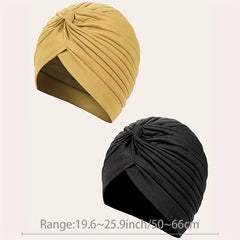 2pcs Turmeric & Turban Cap BowKnot Pleated Head Wraps Elastic Ramadan Head Scarf