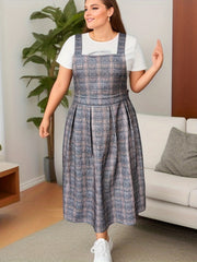  Plaid Print Maxi Overall Dress
