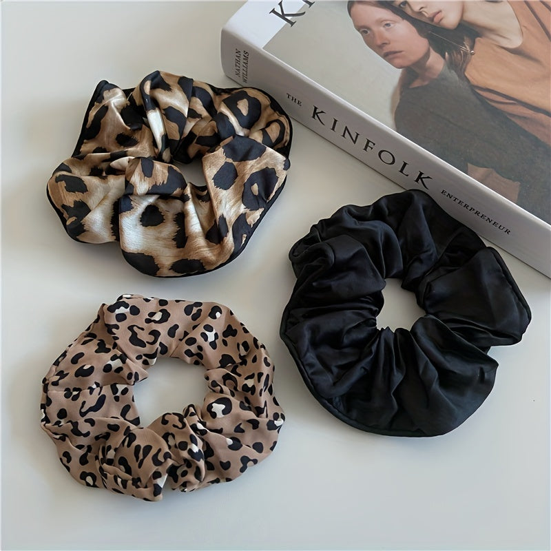 Leopard Print Hair Scrunchies Soft Silk Scrunchie For Women Girls