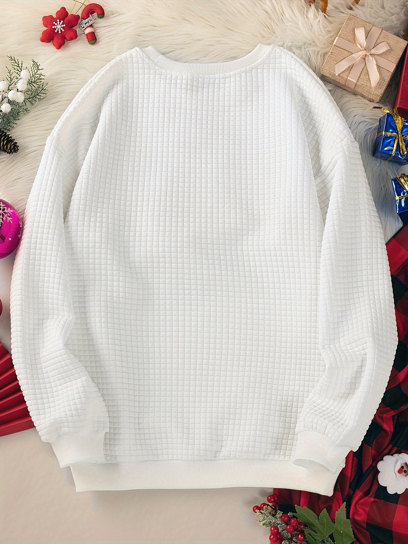 Women's Plus Size Christmas Lounge Top with Cookie & Letter Print