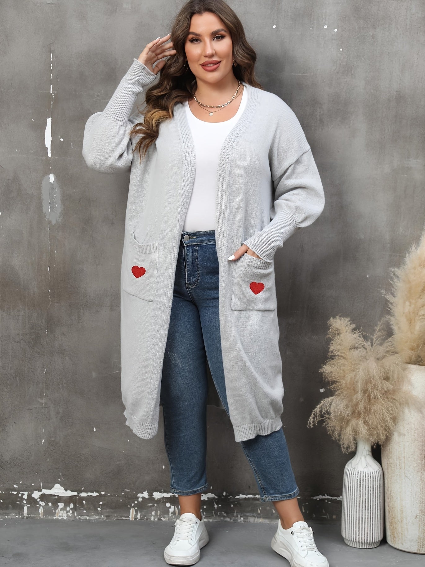  Heart Print Lantern Sleeve Cardigan
