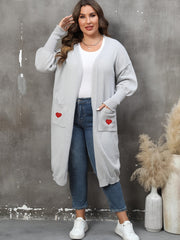  Heart Print Lantern Sleeve Cardigan