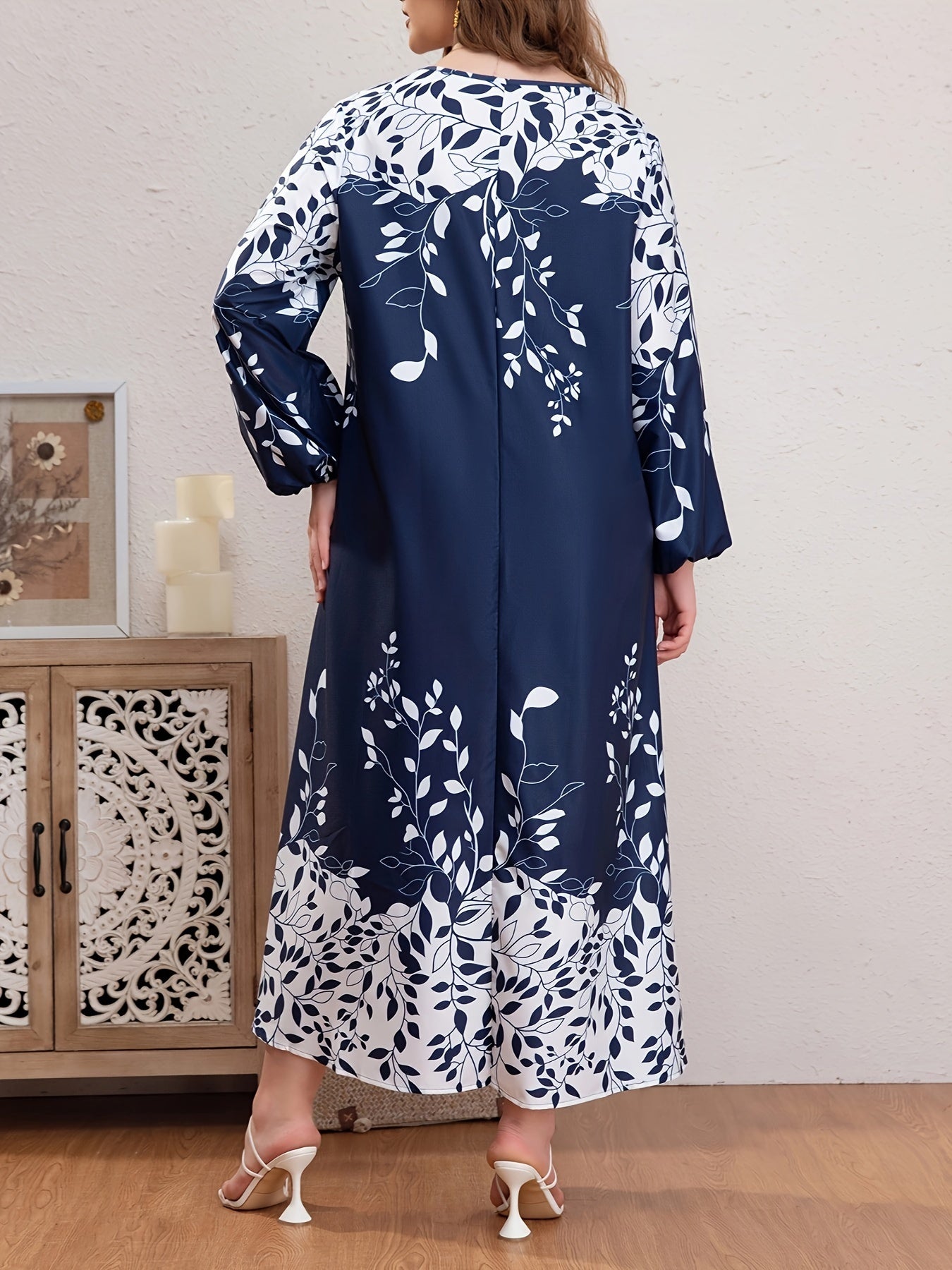  Colorblock Floral Print Lantern Sleeve Maxi Dress