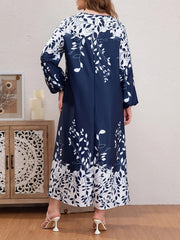  Colorblock Floral Print Lantern Sleeve Maxi Dress