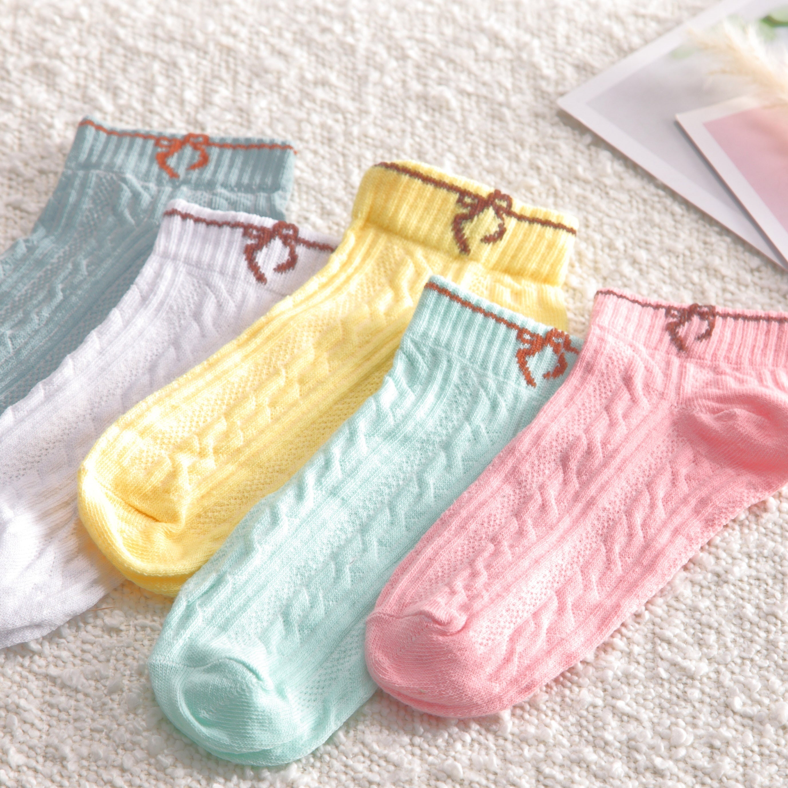 5 Pairs Bow Socks & Low Cut Ankle Socks Women's Stockings