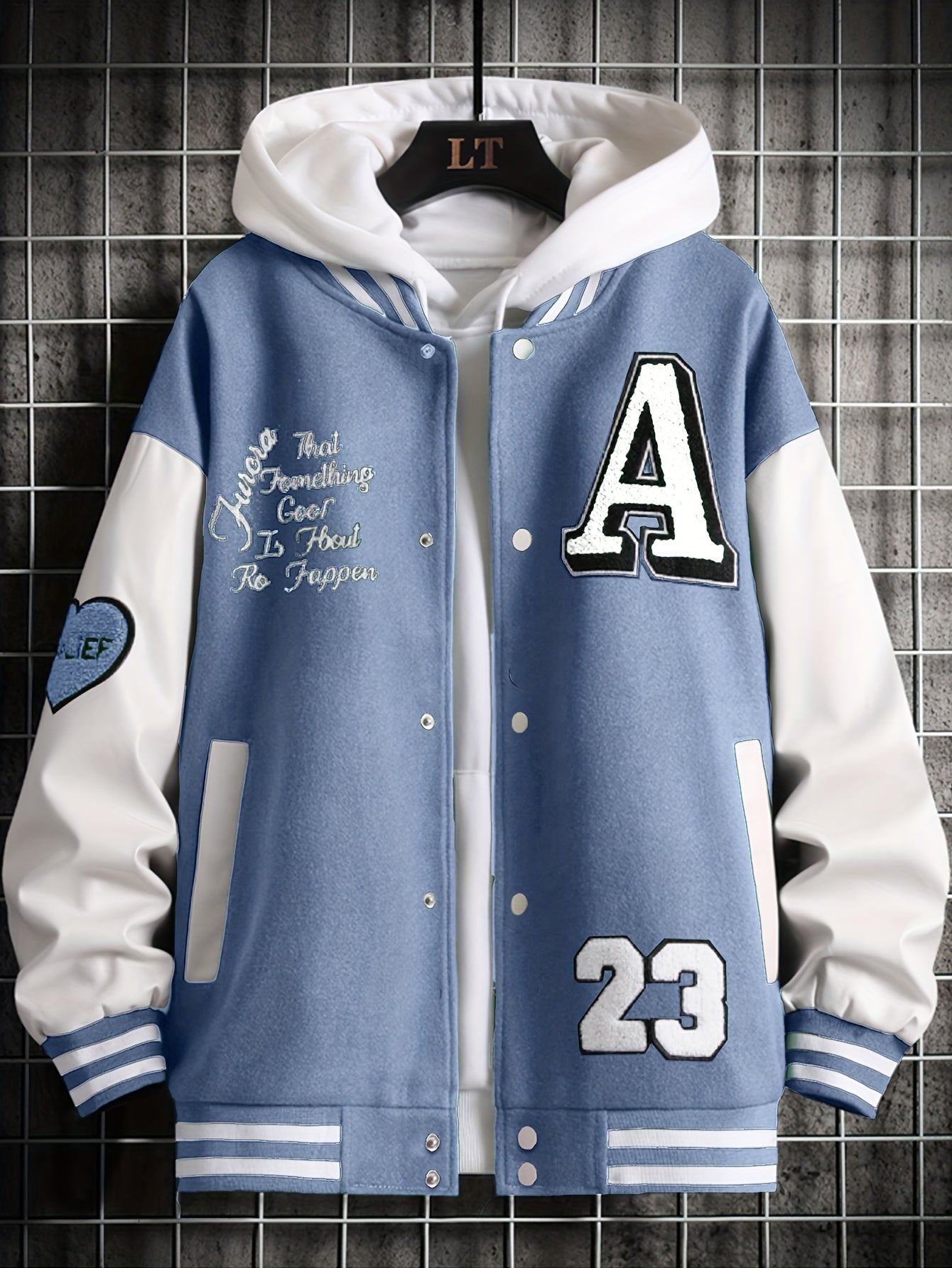 Men's Stand Collar Casual Sports Jacket Block Letter Embroidery Coat