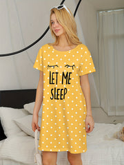 Polka Dot NightDress Short Sleeve Crew Neck Pajama Dress