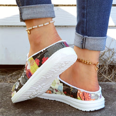 Women's Floral Print Slip-On Canvas Shoes Lightweight Casual Flats