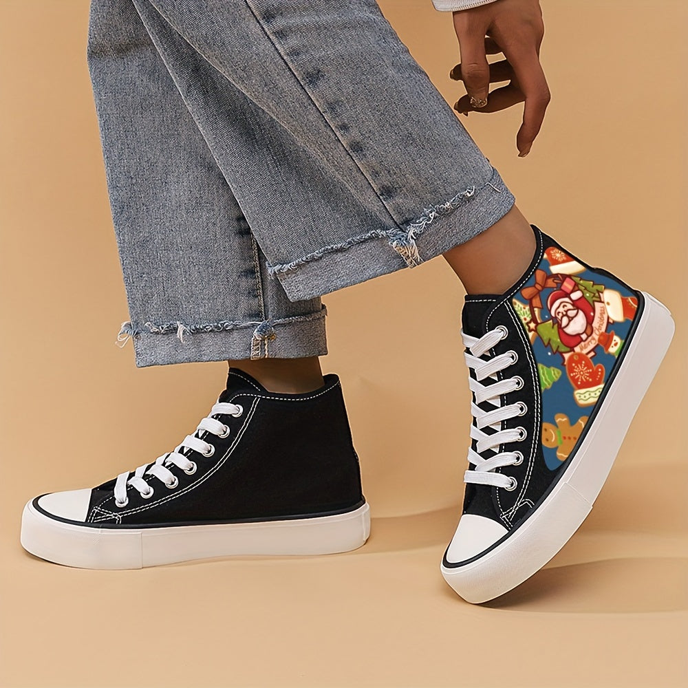Christmas Cartoon Santa Print High Top Canvas Sneakers