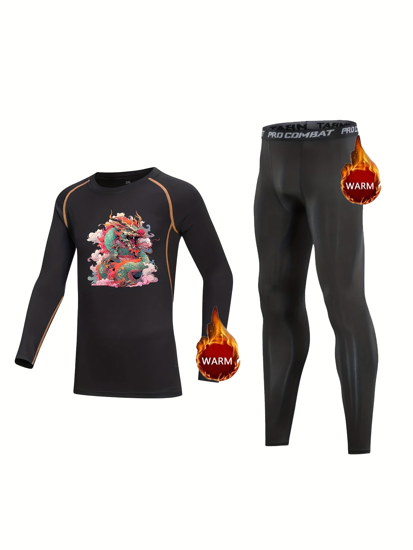 2pcs Kids Compression Fleece Sets with Dragon Pattern