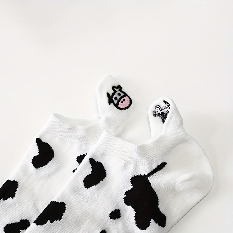 10 Pairs Cartoon Cow Print Socks & Ankle Socks Women's Stockings