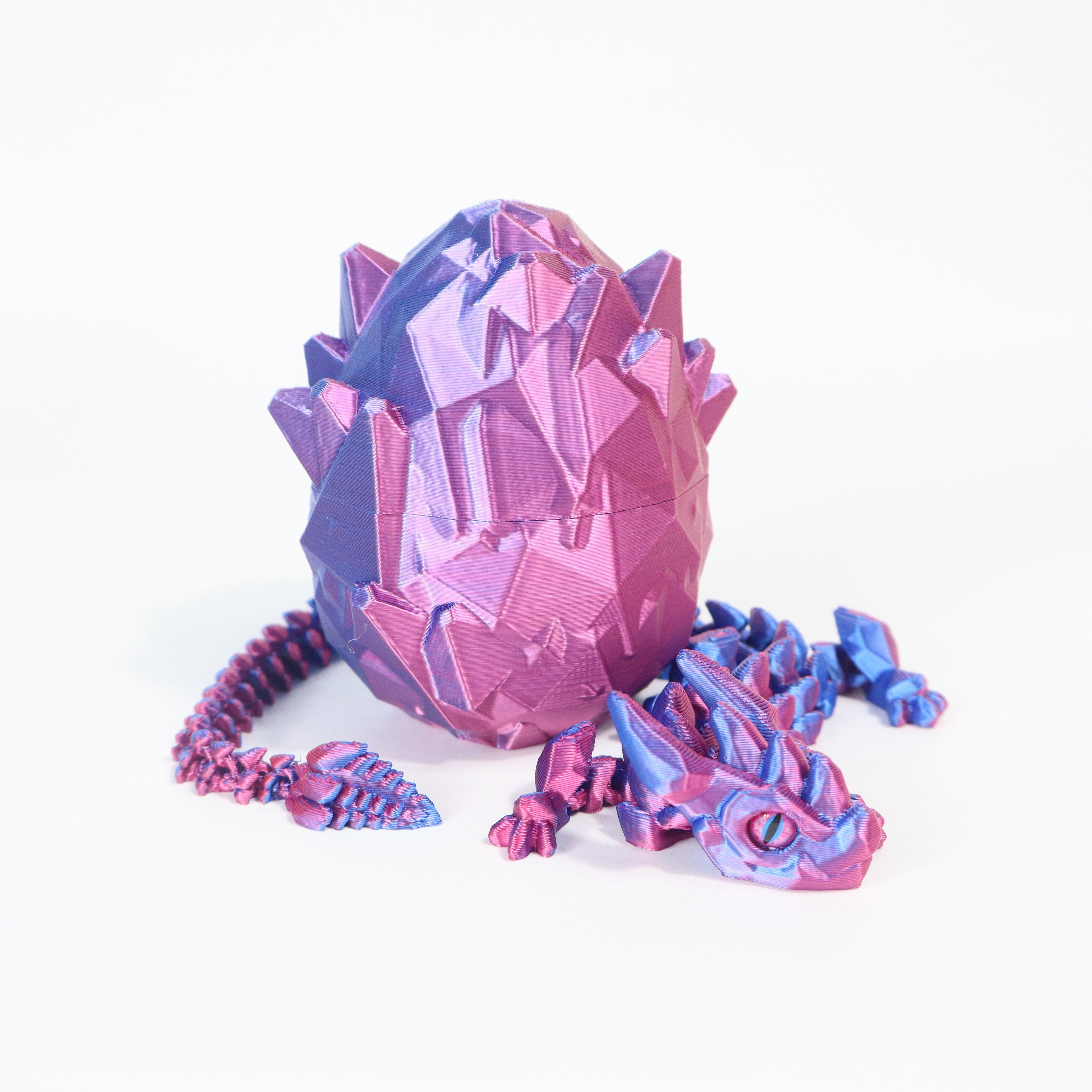 3D Printed Crystal Dragon Egg Set - Dragon with Articulation & Real Eyes