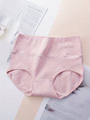 4pcs High Waist Stretchy Panties Breathable Solid Briefs