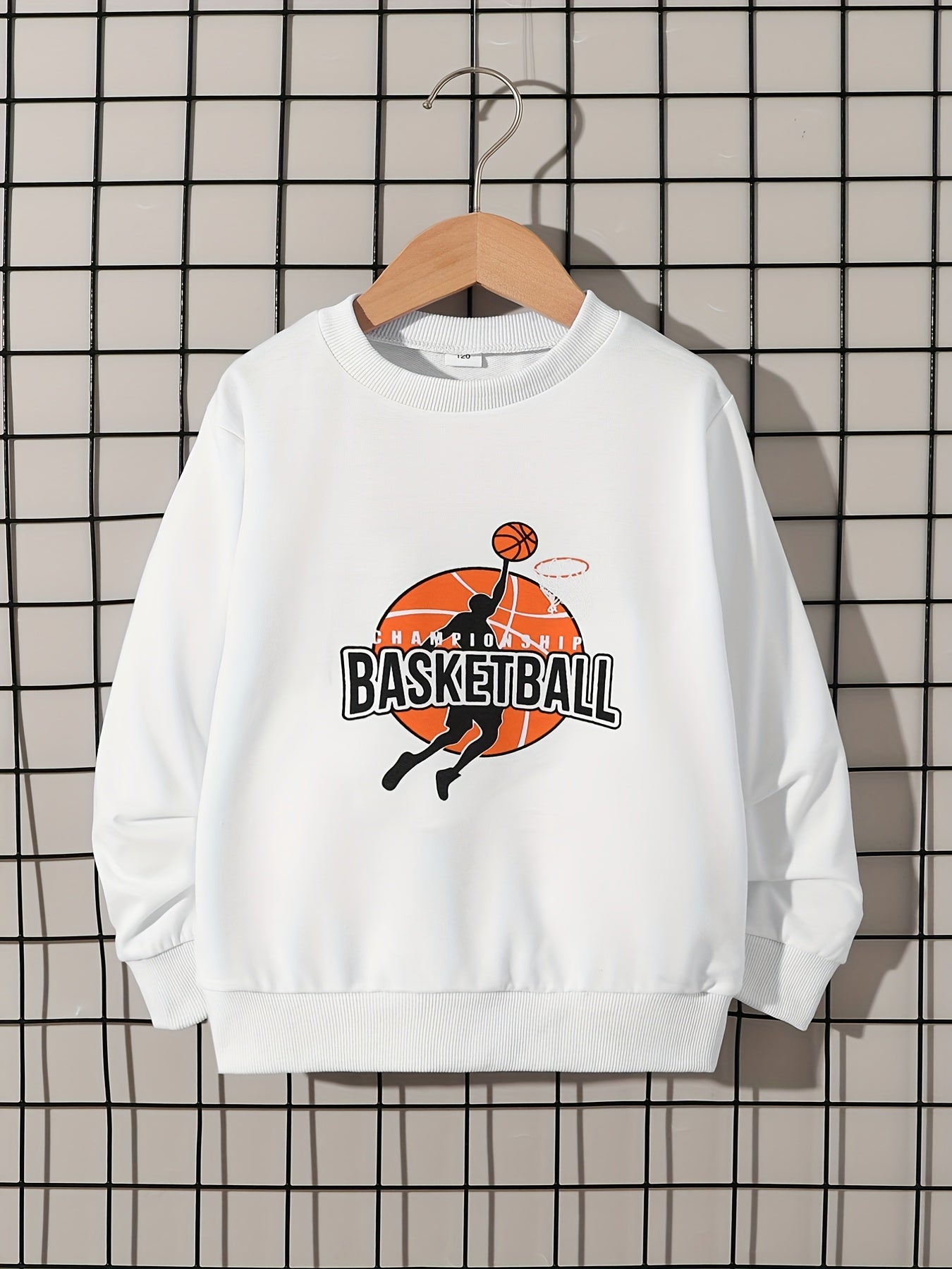 Basketball Print Boys Pullover Sweatshirt Long Sleeve Crew Neck Kids Clothing