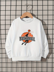 Basketball Print Boys Pullover Sweatshirt Long Sleeve Crew Neck Kids Clothing