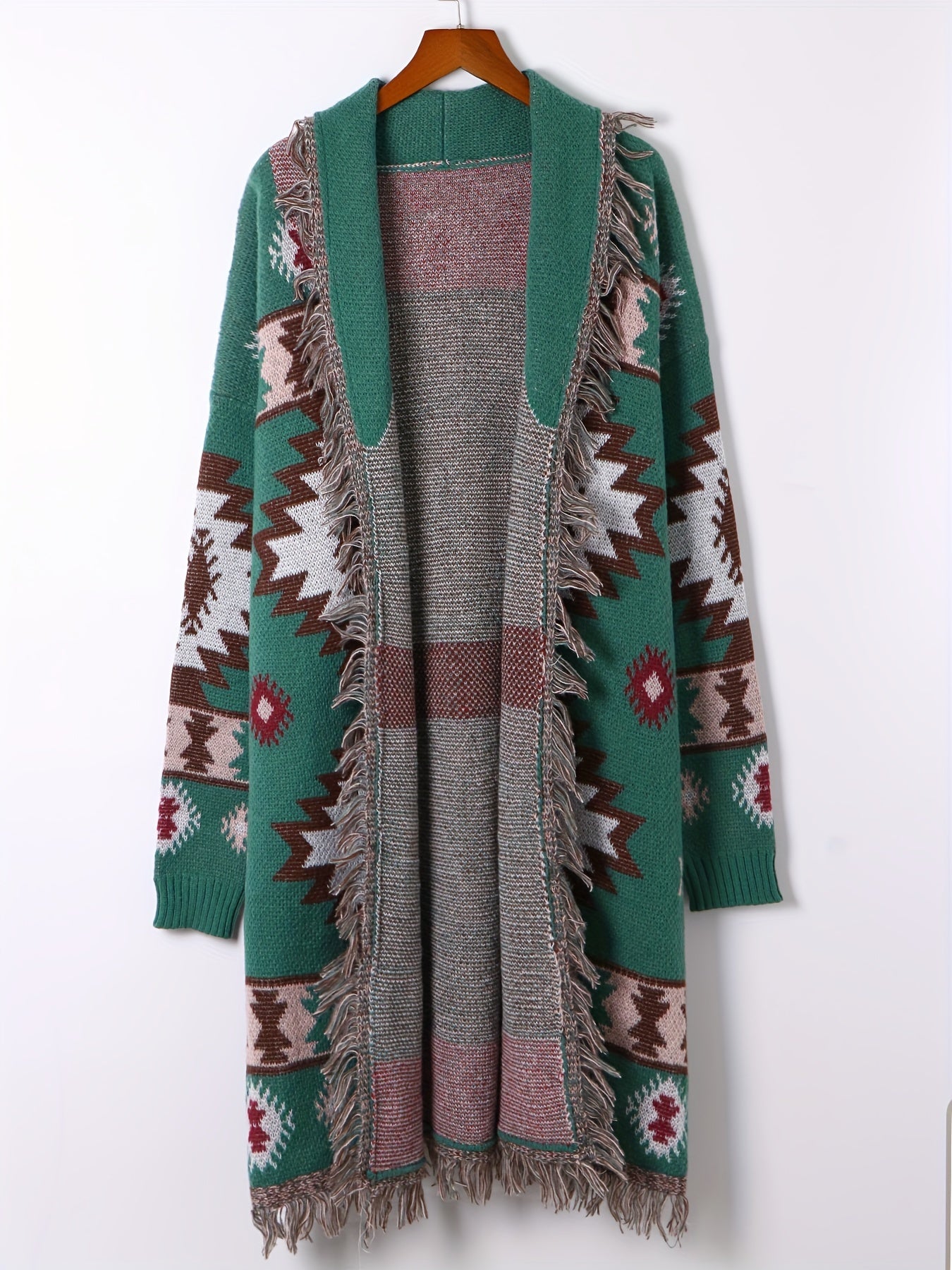  Southwestern Print Long Sleeve Open Front Cardigan