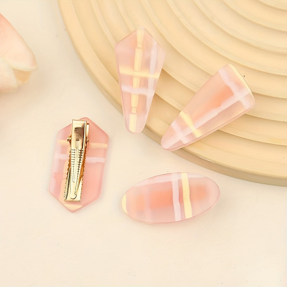 3pcs Jelly Pink Hair Clip Colorful Stripes Duck Billed Clip
