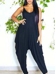  Casual Cami Jumpsuit Solid V Neck Drop Crotch Harem Cami Jumpsuit