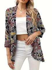  Boho Paisley Print Open Front Cardigan
