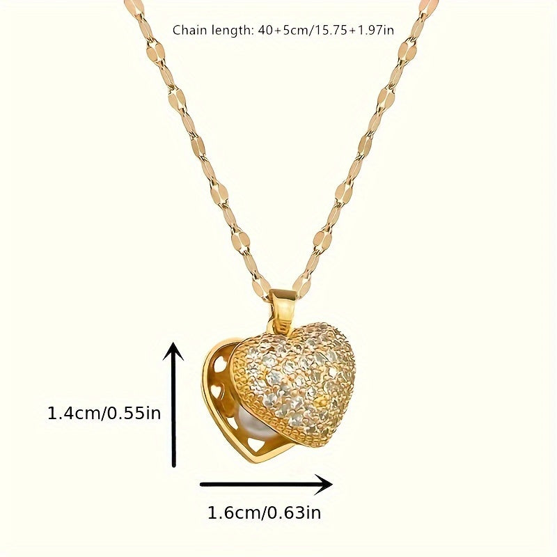 Stainless Steel Chain Peach Heart Pearl Shell Necklace