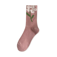 5 Pairs Women's Floral Mid Tube Socks