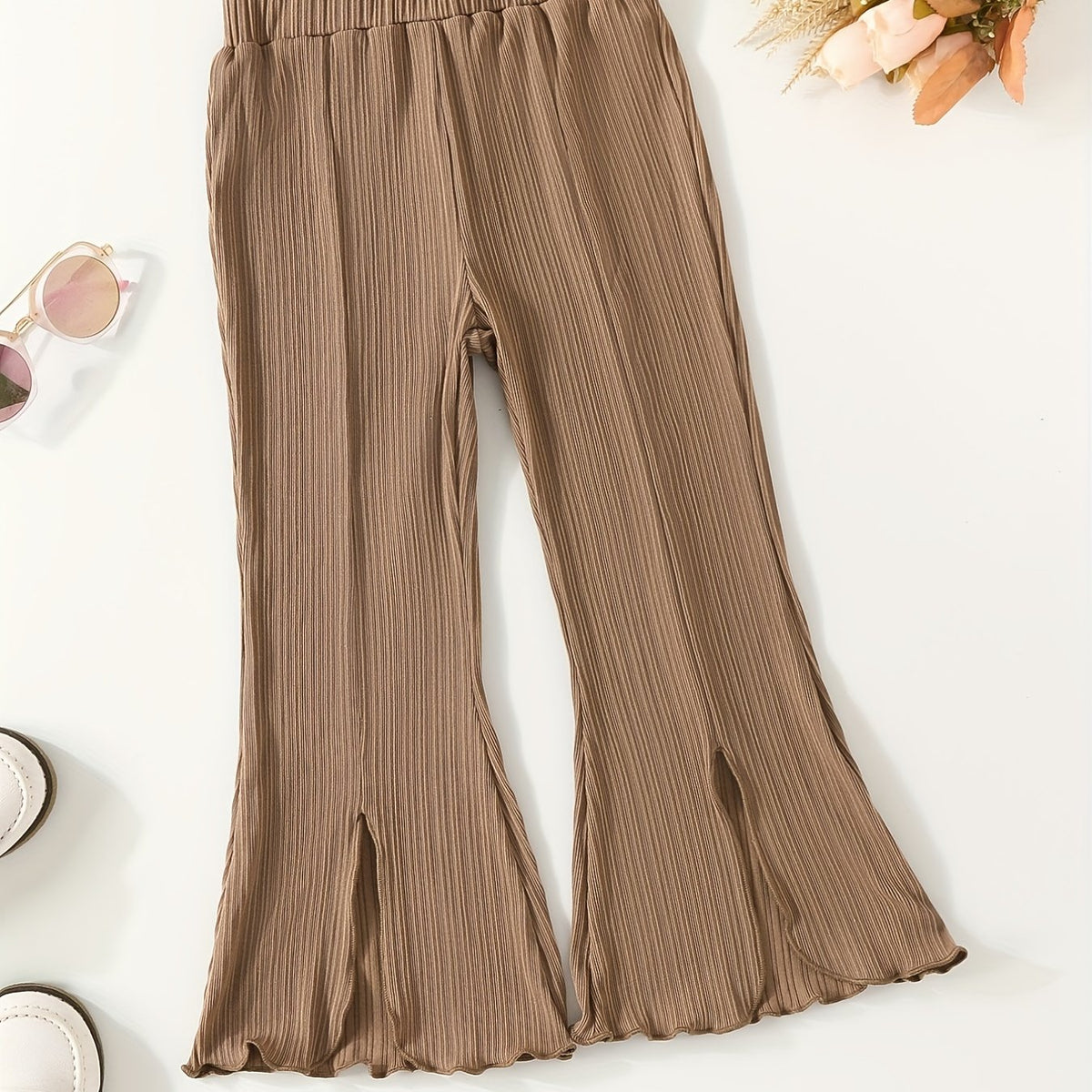 Toddler Girls Slim Bell Bottom Pants with Split Cuffs
