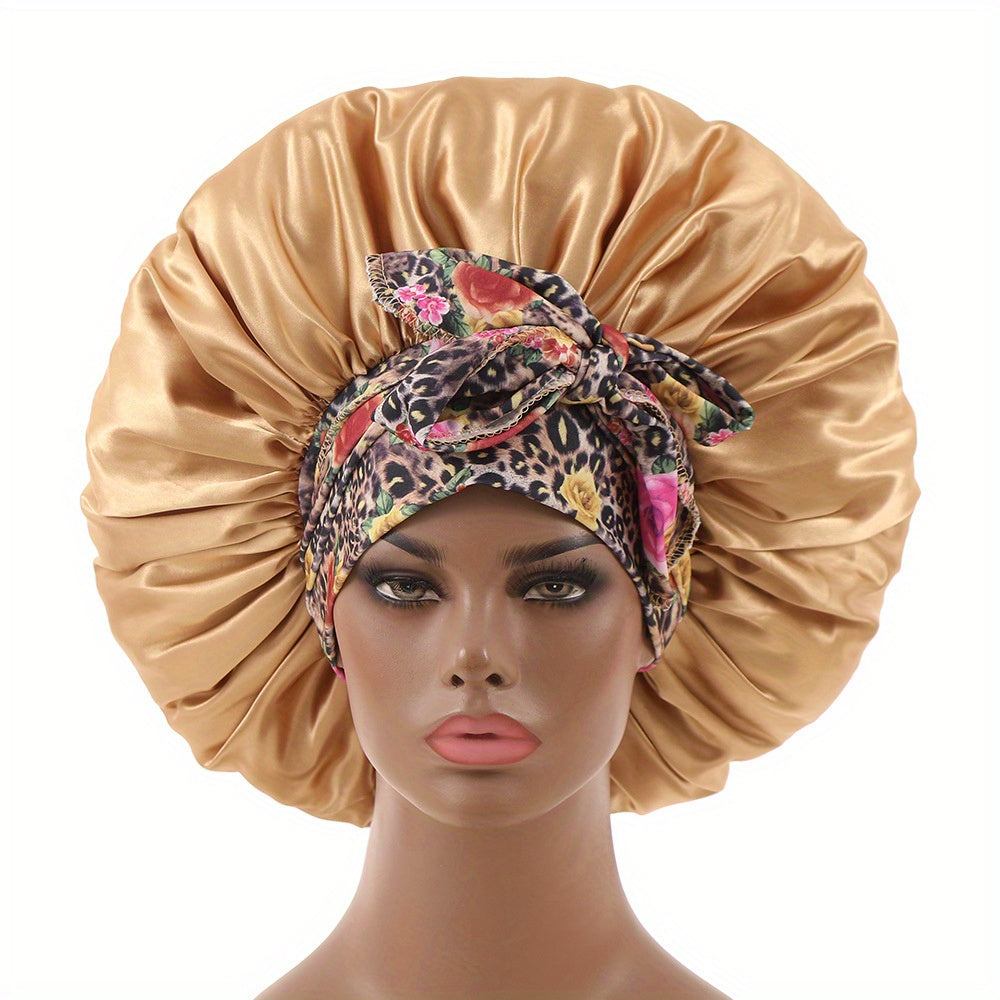 Boho Flower Print Satin Hair Bonnet for Women