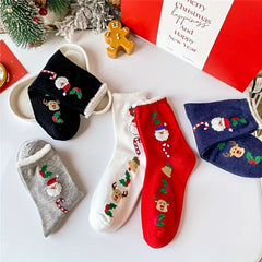 5 Pairs Christmas Print Mid Tube Women's Socks