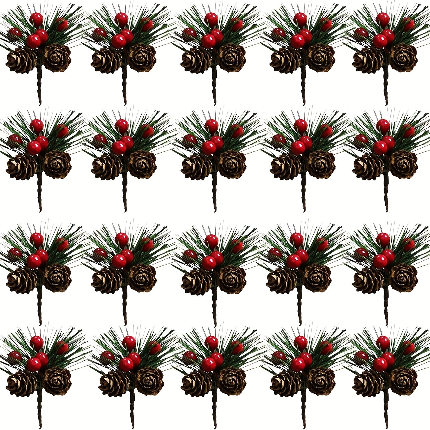5pcs Artificial Pine Paddles Small Berries Pine Cones Christmas Decor