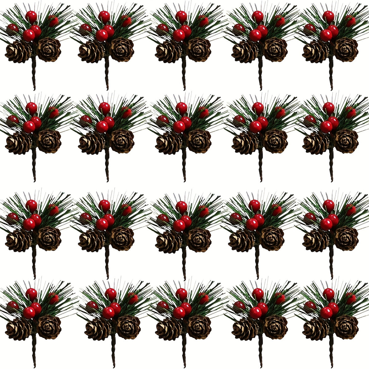 5pcs Artificial Pine Paddles Small Berries Pine Cones Christmas Decor