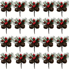 5pcs Artificial Pine Paddles Small Berries Pine Cones Christmas Decor