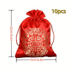 10pcs Chinese Brocade Embroidered Gift Bag for Spring and New Year